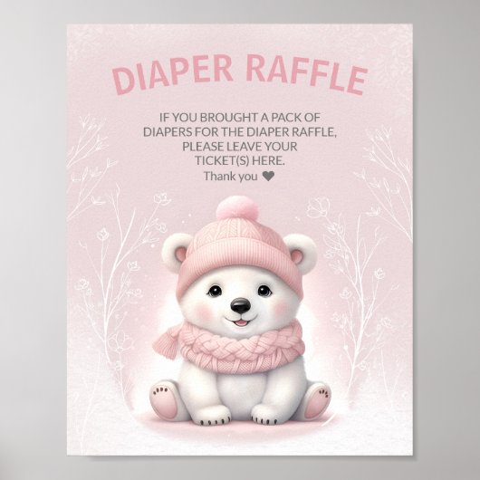 Winter Pink Baby Dusche Windeln Raffle Schild (Vorne)