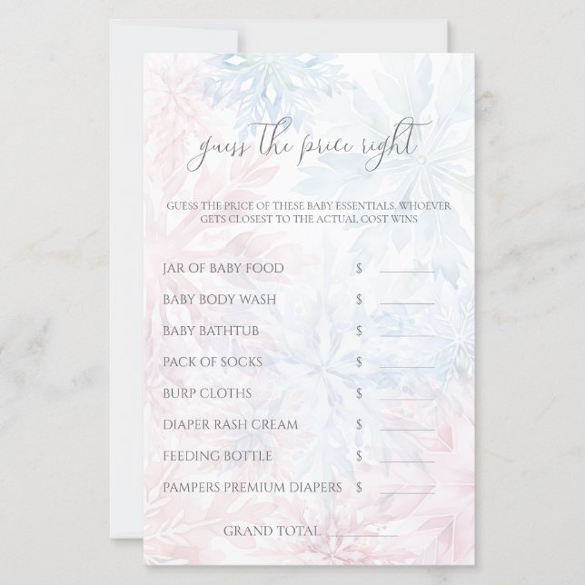 Winter Pink Blue Snowflake schätzt das Preisspiel (Vorderseite)