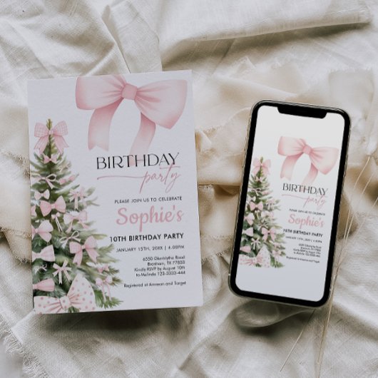 Winter Pink Bow Geburtstag Einladung