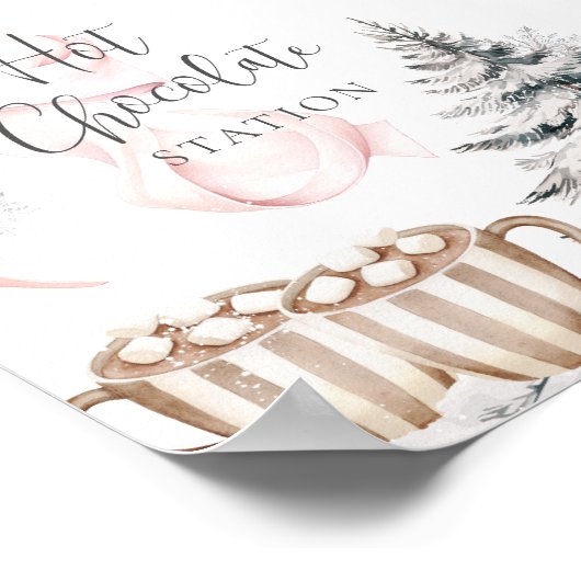 Winter Pink Bow Hot Chocolate Tafelzeichen Poster (Ecke)