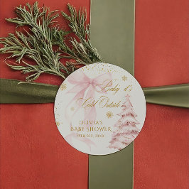 Winter Pink Bow It's Cold Outside Baby Shower Runder Aufkleber