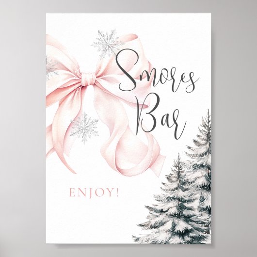 Winter Pink Bow Smores Bar Table Sign Poster (Vorne)