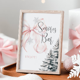 Winter Pink Bow Smores Bar Table Sign Poster