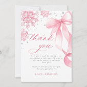 Winter Pink Bow Snowflakes Baby Dusche Dankeskarte (Vorderseite)