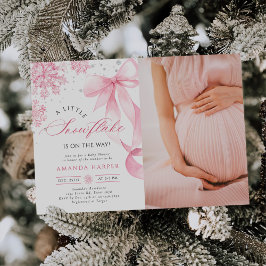 Winter Pink Bow Snowflakes Baby Dusche Foto Einladung