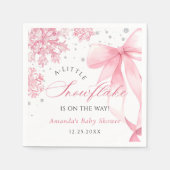 Winter Pink Bow Snowflakes Baby Dusche Serviette (Vorderseite)