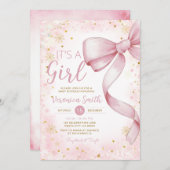 Winter Pink Bow themed Girl Coquette Babydusche Einladung (Vorne/Hinten)