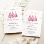 Winter Pink Christmas Tree Baby Shower Girl Einladung<br><div class="desc">Rosa Weihnachtsbaum und Schneeflocken Baby Dusche Einladung.</div>