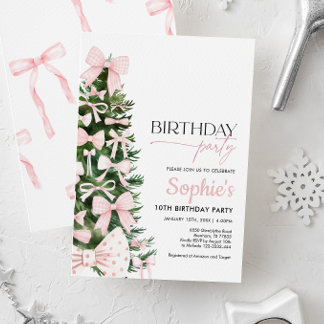 Winter Pink Coquette Bow Geburtstag Einladung