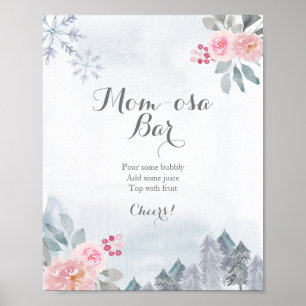 Winter Pink Floral Girl Momosa Bar Sign Poster