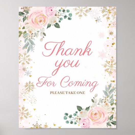 Winter Pink Floral Schneeflocke Danke, dass du gek Poster (Vorne)