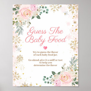 Winter Pink Floral Schneeflocke Raten Sie das Baby Poster