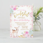 Winter Pink Floral Schneeflocken Einzigartiger Ren Einladung (Stehend Vorderseite)