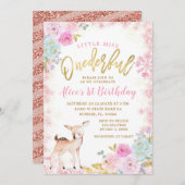 Winter Pink Floral Schneeflocken Einzigartiger Ren Einladung (Vorne/Hinten)