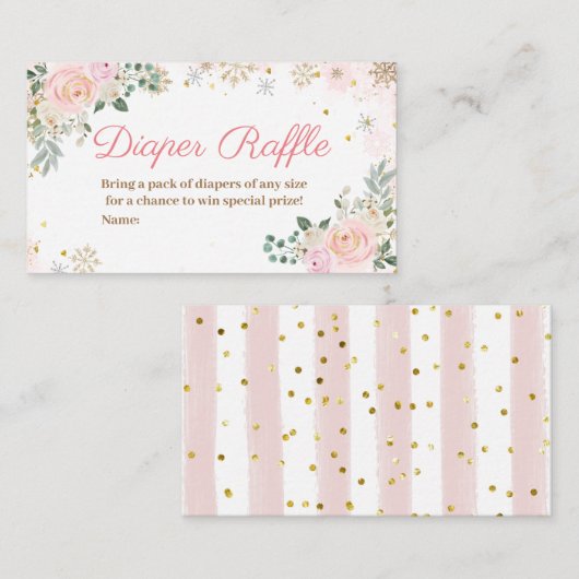 Winter Pink Floral Schneeflocken Windelung Raffel Begleitkarte (Vorne/Hinten)