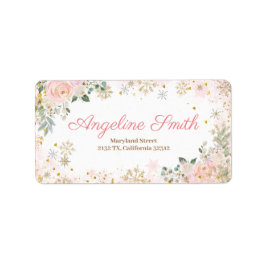 Winter Pink Floral Snowflake Babydusche Adressaufkleber