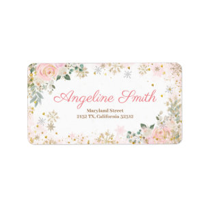 Winter Pink Floral Snowflake Babydusche Adressaufkleber