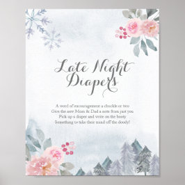 Winter Pink floral Späte Nacht Windeln Schild Post