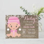 Winter Pink Girl Baby Dusche Einladung Burlap (Stehend Vorderseite)