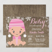 Winter Pink Girl Baby Dusche Einladung Burlap (Vorne/Hinten)