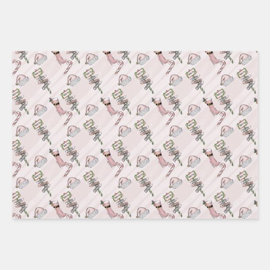 Winter Pink Girly Fun Holly Boots Weihnachten Geschenkpapier Set (Vorderseite 3)