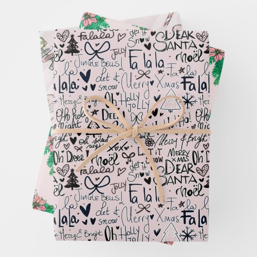 Winter Pink Girly Fun Holly Boots Weihnachten Geschenkpapier Set (Beispiel)