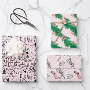 Winter Pink Girly Fun Holly Boots Weihnachten Geschenkpapier Set