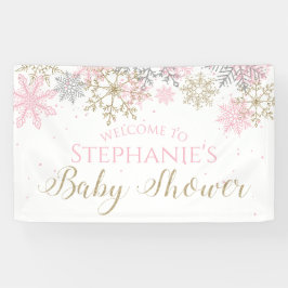 Winter Pink Gold Glitzer Snowflake Babydusche Banner