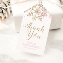 Winter Pink Gold Snowflake Baby Dusche Tags Geschenkanhänger