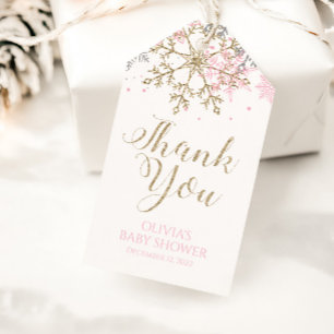 Winter Pink Gold Snowflake Baby Dusche Tags Geschenkanhänger