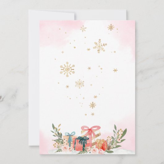 Winter Pink Gold Snowflake Babydusche Einladung (Rückseite)