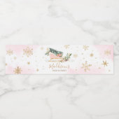 Winter Pink Gold Snowflake Babydusche Wasserflaschenetikett (Einzelnes Label)