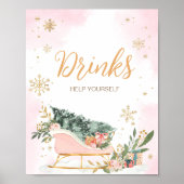 Winter Pink Gold Snowflake Drinks Poster (Vorne)