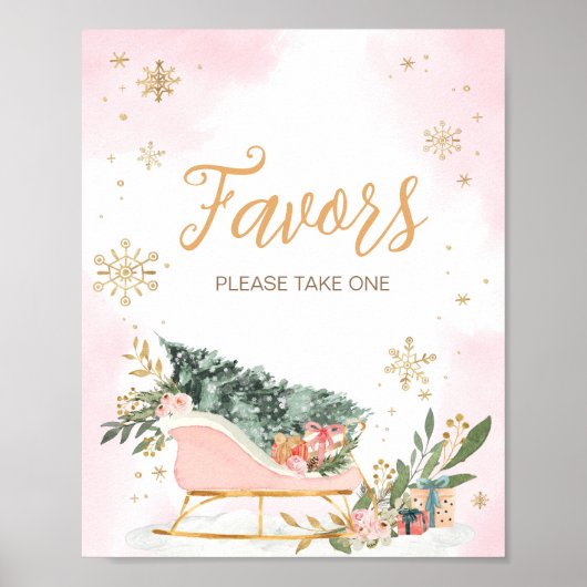 Winter Pink Gold Snowflake Favoriten Poster (Vorne)