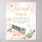 Winter Pink Gold Snowflake Spate Night Diapers Poster (Vorne)