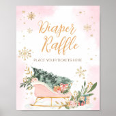 Winter Pink Gold Snowflake Windeln Raffel Poster (Vorne)