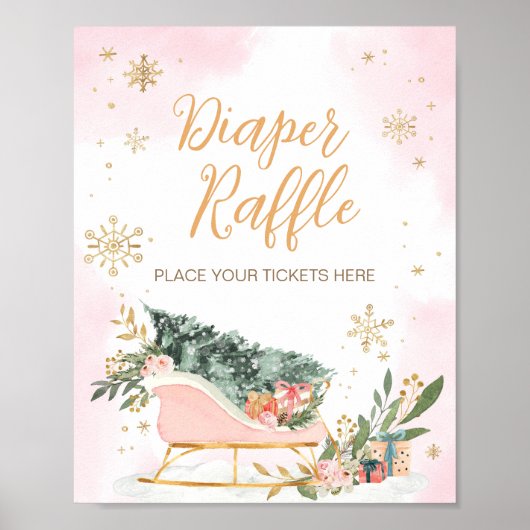 Winter Pink Gold Snowflake Windeln Raffel Poster (Vorne)
