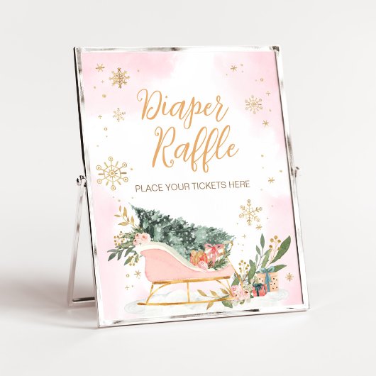 Winter Pink Gold Snowflake Windeln Raffel Poster