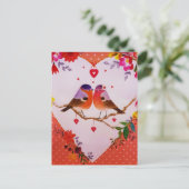 Winter Pink Love Birds Floral Polka Dots Postkarte (Stehend Vorderseite)
