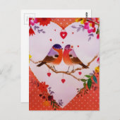Winter Pink Love Birds Floral Polka Dots Postkarte (Vorne/Hinten)