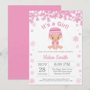Winter Pink Mädchen-Baby-Party-Schneeflocke Einladung