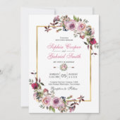 Winter Pink Mauve Rose Blumenkiefer Branch Hochzei Einladung (Vorderseite)