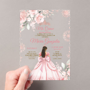 Winter Pink Rose Gold Blumenprinzessin Mis Quince Acryleinladungen