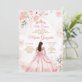 Winter Pink Rose Gold Blumenprinzessin Mis Quince Einladung (Stehend Vorderseite)
