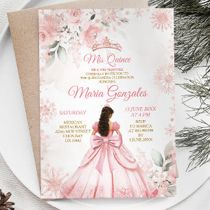 Winter Pink Rose Gold Blumenprinzessin Mis Quince Einladung