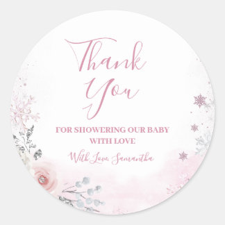 Winter Pink Schneeflocke Schlitten Baby Shower Dan Runder Aufkleber