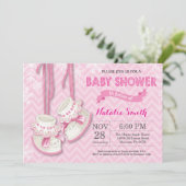 Winter Pink Shoes Girl Baby Dusche Einladung (Stehend Vorderseite)
