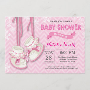 Winter Pink Shoes Girl Baby Dusche Einladung