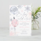 Winter Pink Silver Snowflake Baby Dusche Einladung (Stehend Vorderseite)
