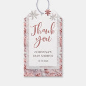 Winter Pink Silver Snowflake Elegantes Baby Dusche Geschenkanhänger (Vorderseite)